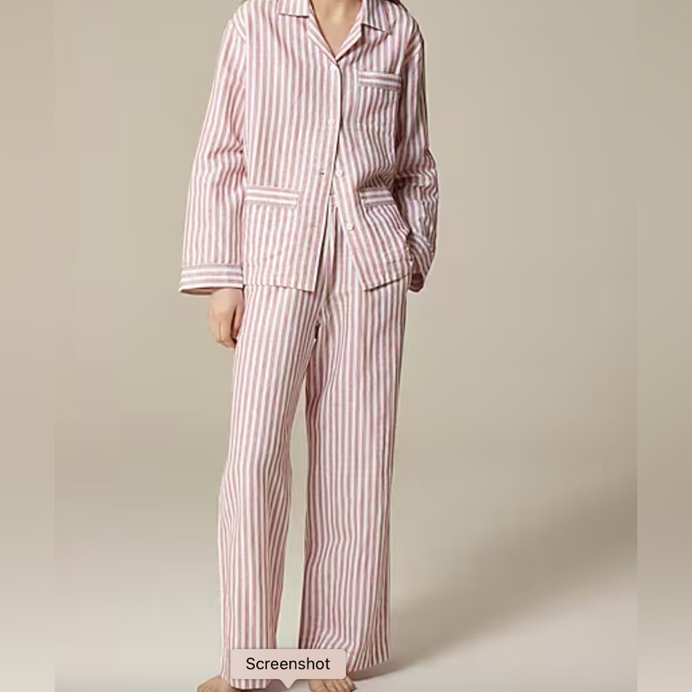J. CREW Long-sleeve pajama pant set striped linen-cotton blend